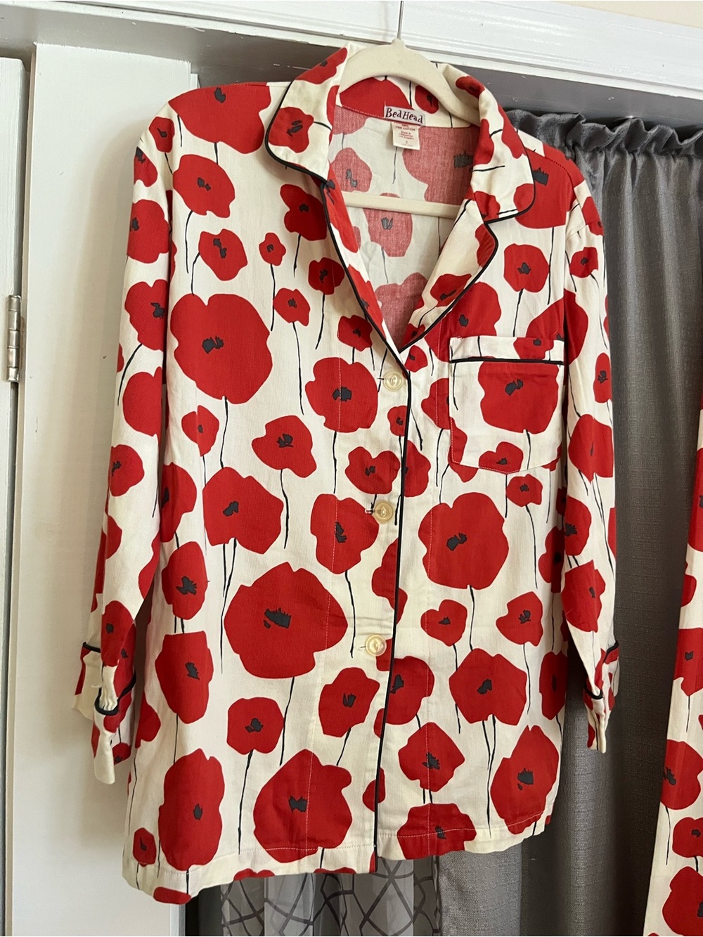 Bed Head Red Poppy Print Pajama Set S Cotton USA - Picture 3 of 6